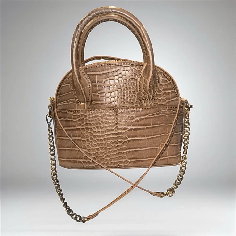 Zara Elegant Tan Crocodile-Embossed Handbag - Picture 12 of 14